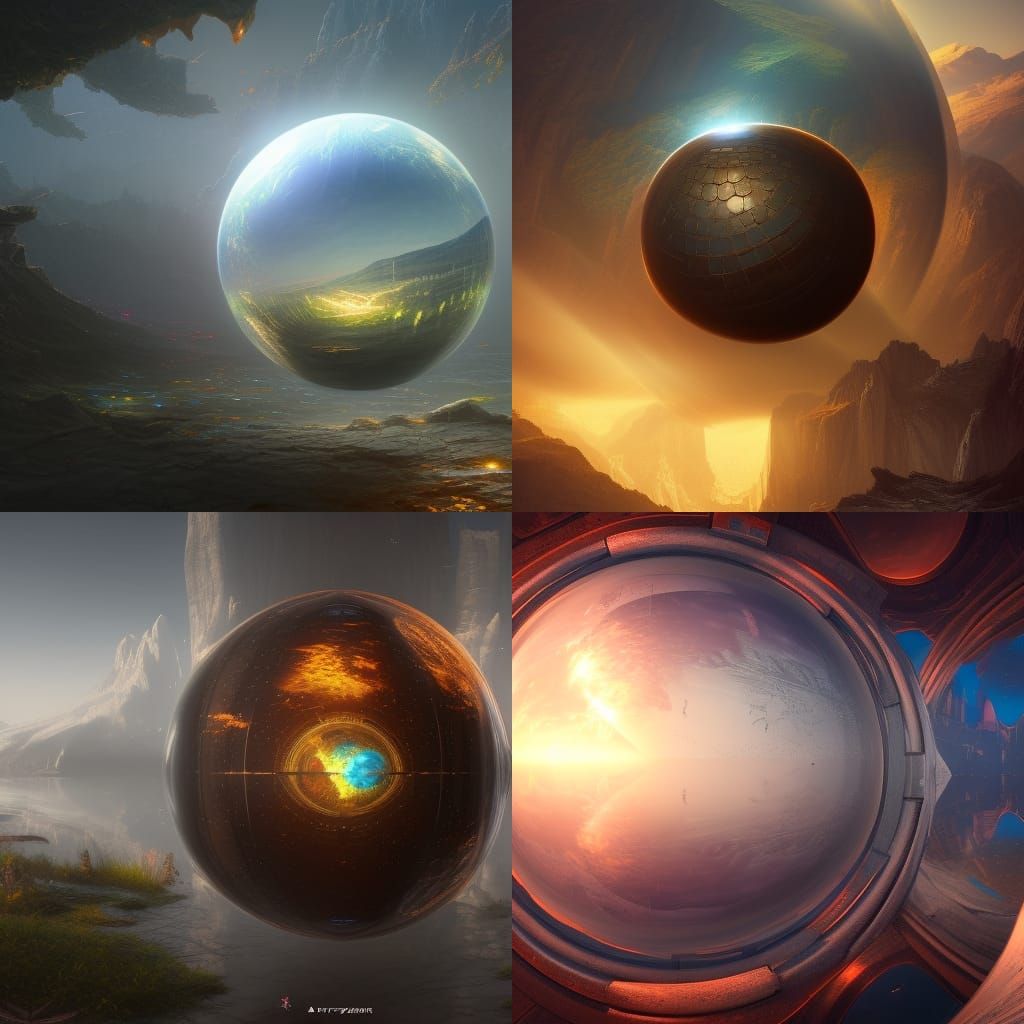 Reflective Sphere in Detailed Matte Painting Style