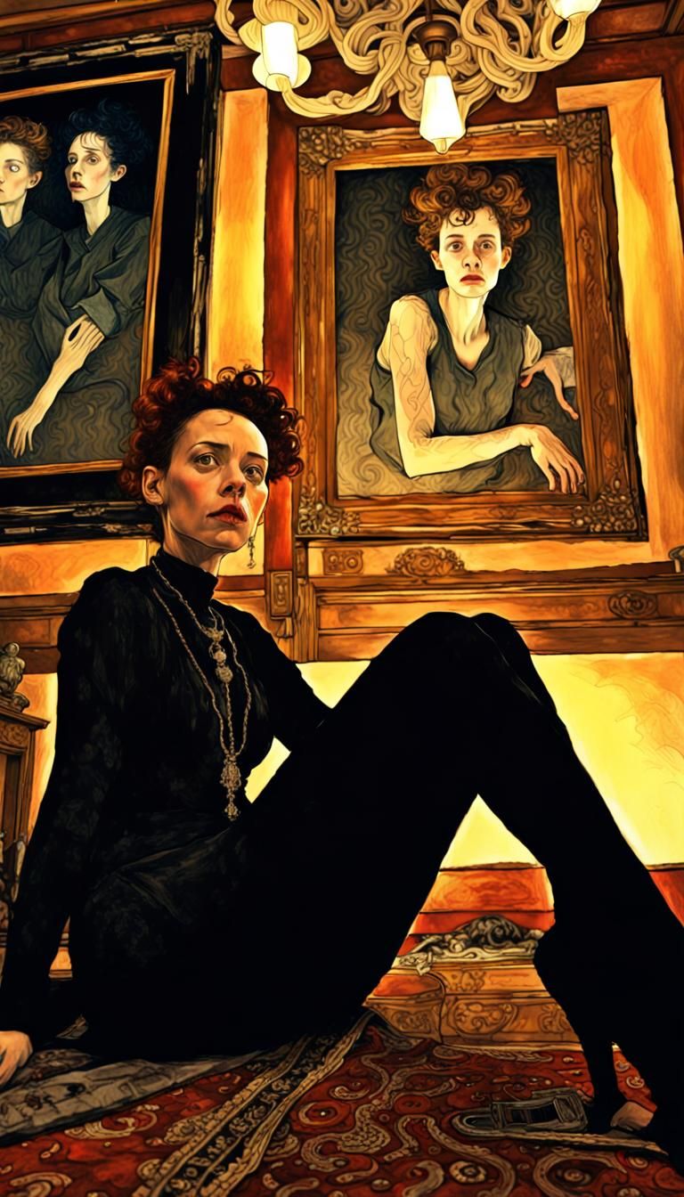 Baroque Woman in Ornate Room with Spectral Lighting