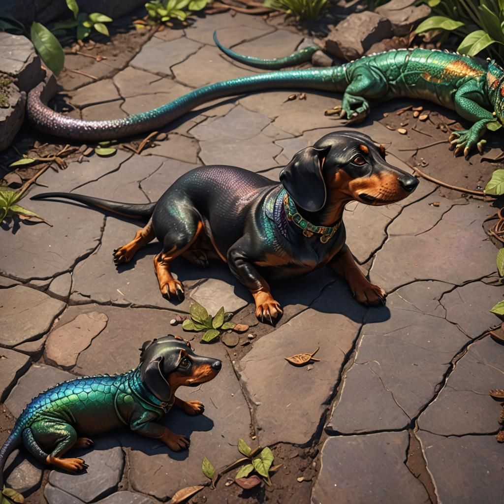 Dachshund and Lizard Fantasy Concept Art