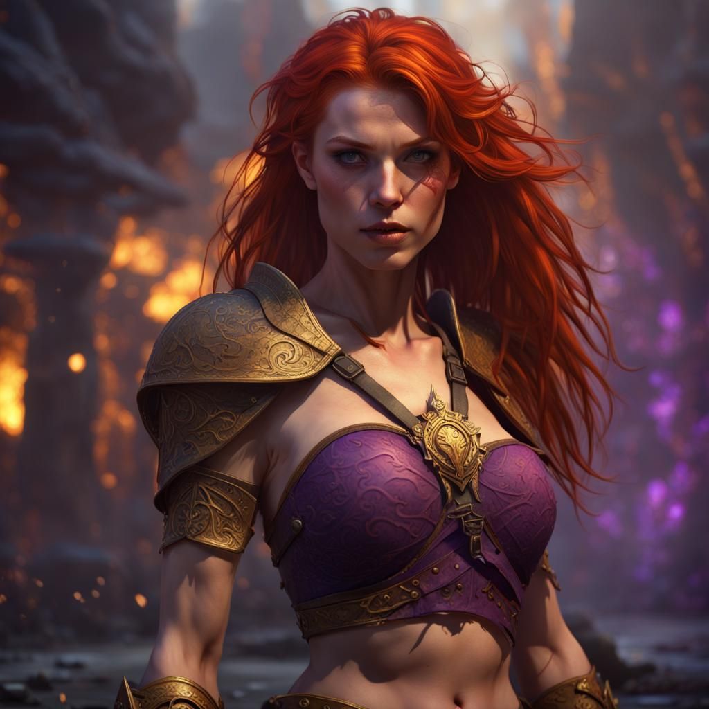 Redhead Warrior in Dark Fantasy Style
