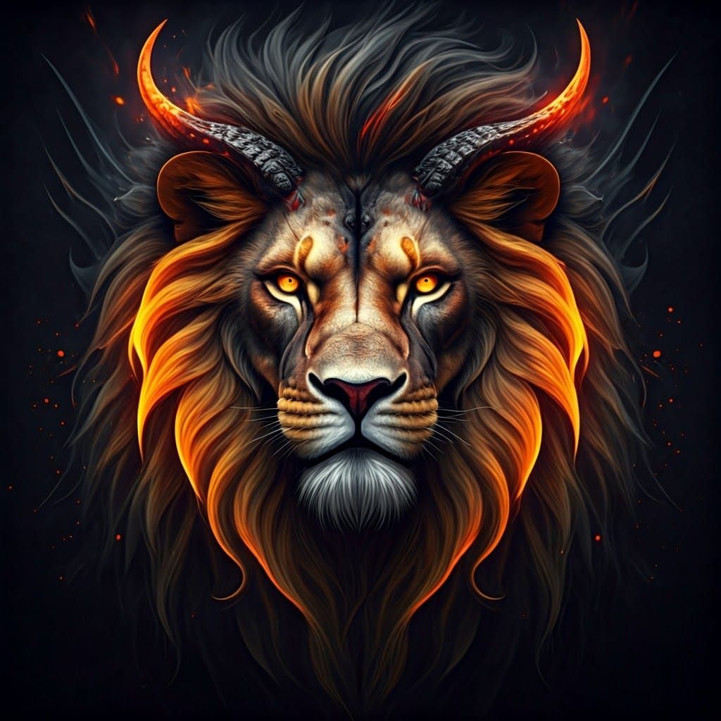 Fiery Hell Lion in Hyper-Realistic Dark Fantasy