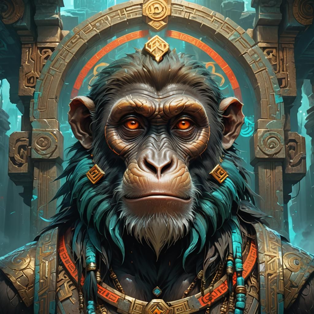 Crying Monkey Portrait in Ancient Temple