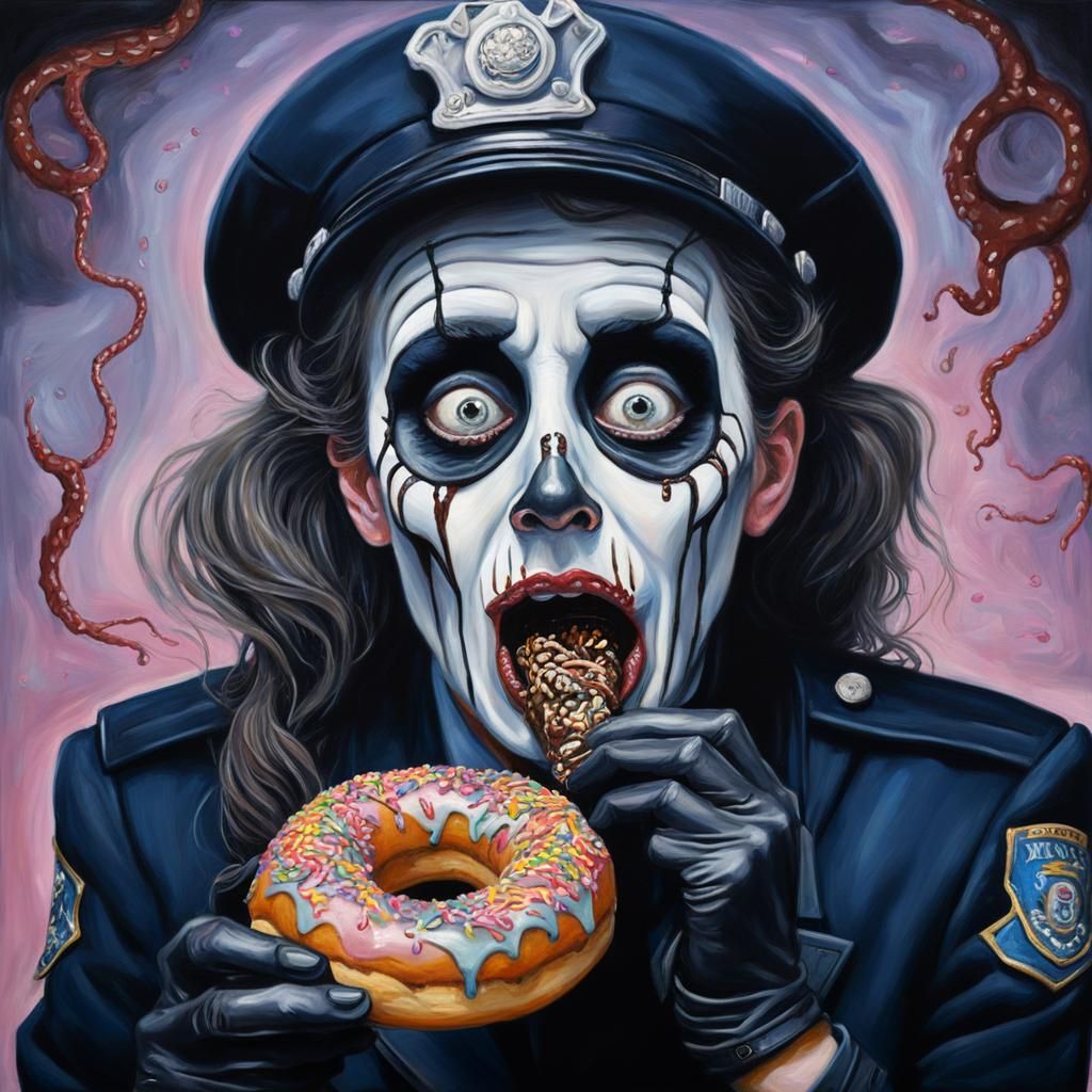 Cadaverous Officer with Donut: Burton/Disney Oil Painting