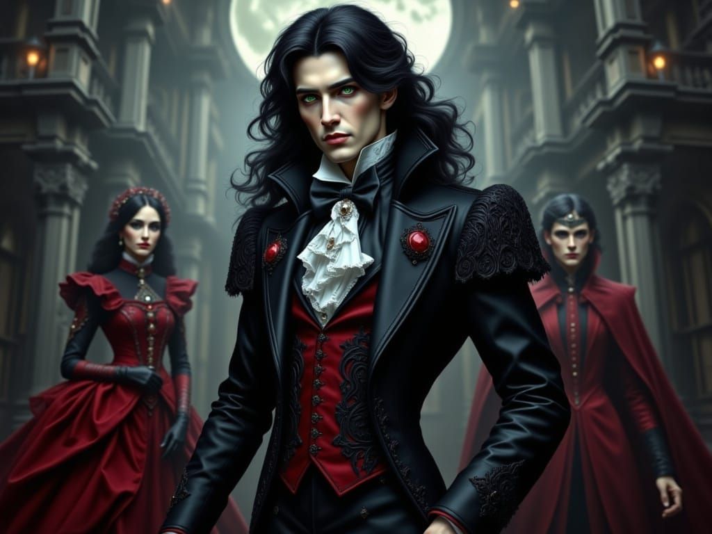 Elegant Victorian Vampire in Castle Attire