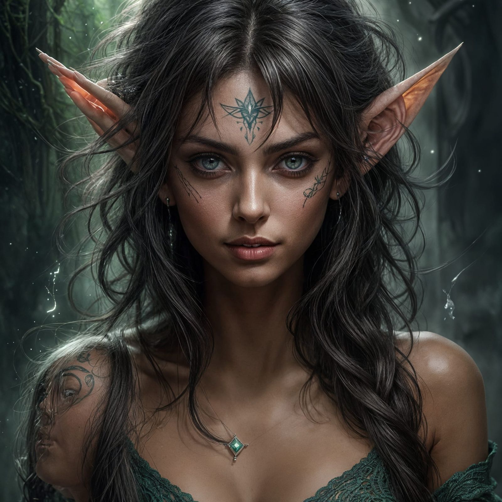 Ethereal Dark Elf with Music Notes in Charcoal Style