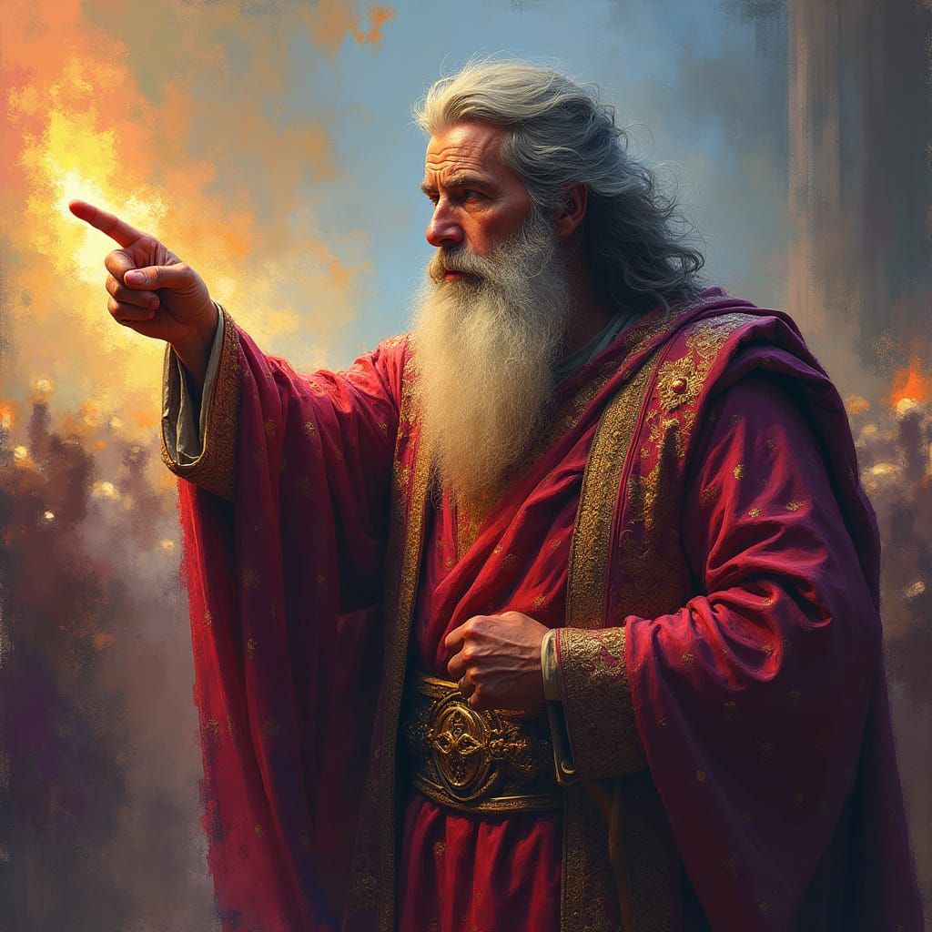 Prophet Elijah Confronts King David in Splash Art Style