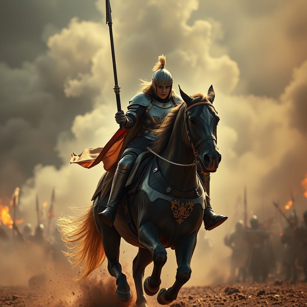 Lady Knight Charging Through Battlefield