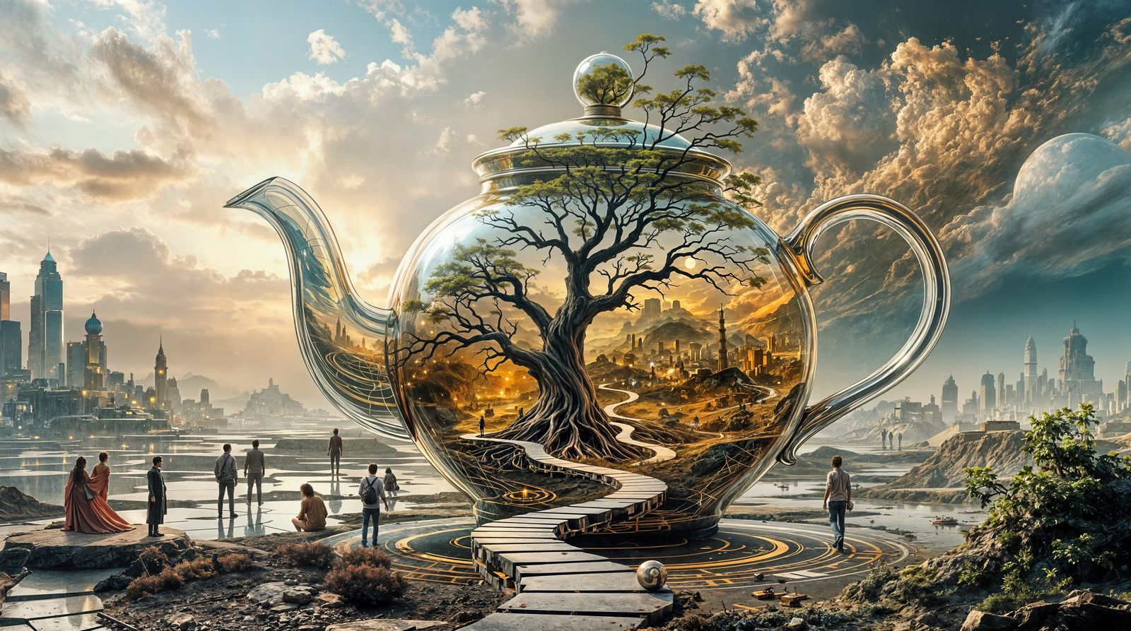 Surreal Double Exposure: Cosmic Teapot Connects Fantastical ...