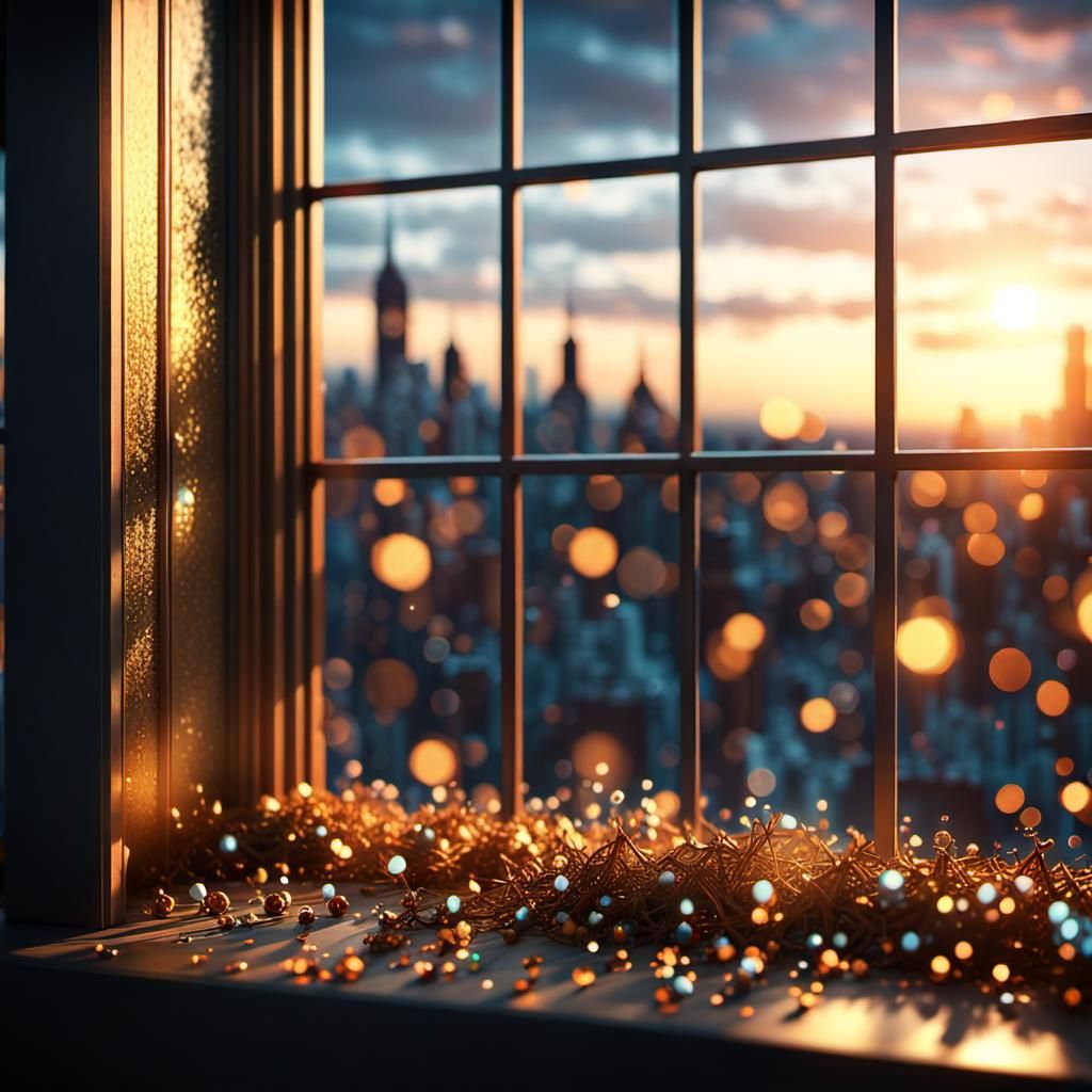 Hyperdetailed Window View with Volumetric Lighting
