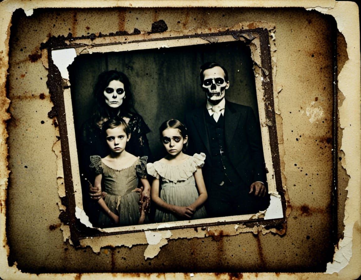 Dark Elegance: Decaying Polaroid Family Portrait