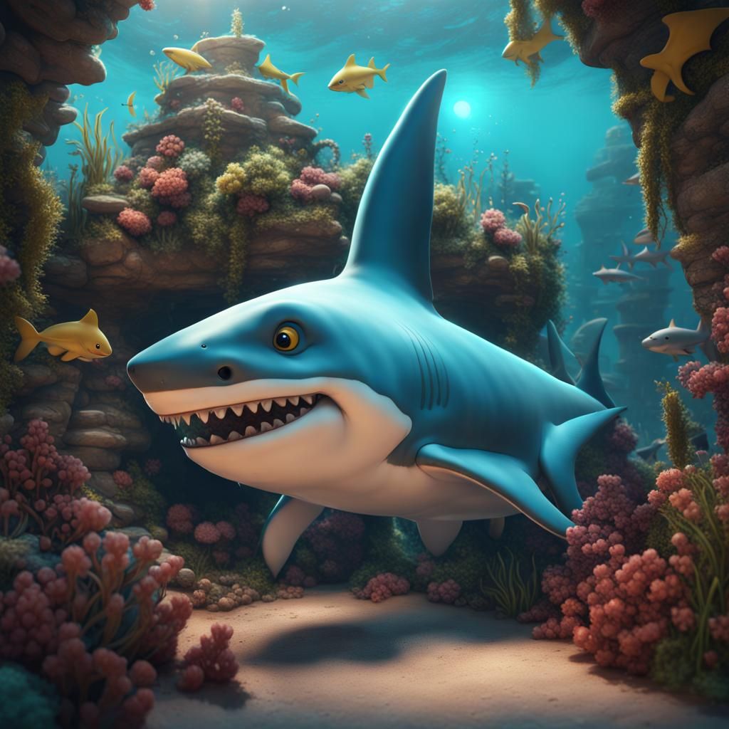 Cute Shark in Detailed Matte Painting