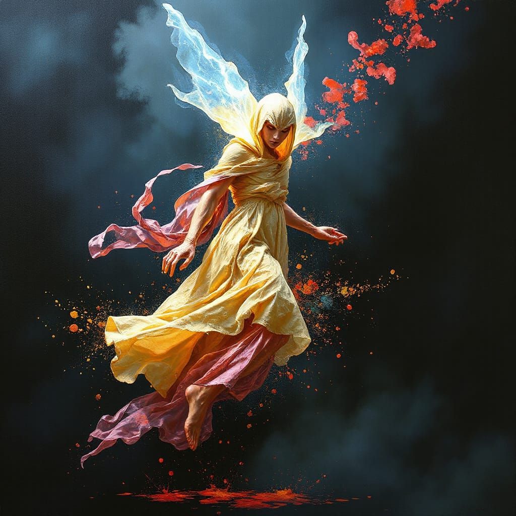 Ethereal Wanderer of Pure Energy in Oil Paint Style