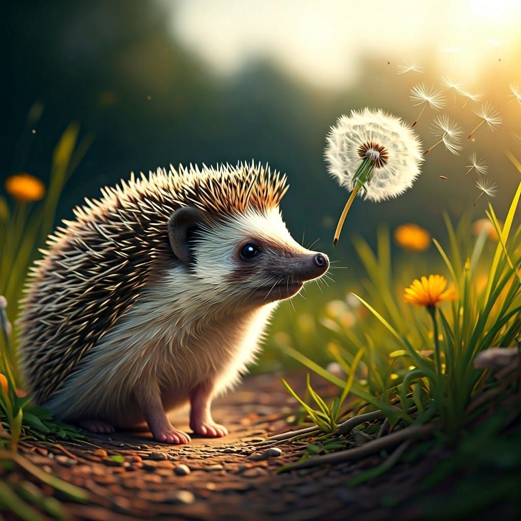 Whimsical Hedgehog in Vibrant Landscape