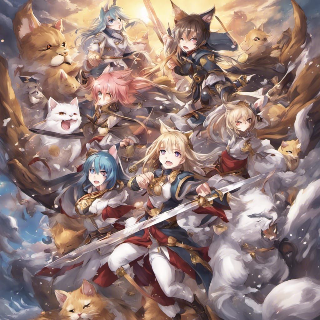 Neko Realm Battle Scene in Anime Style