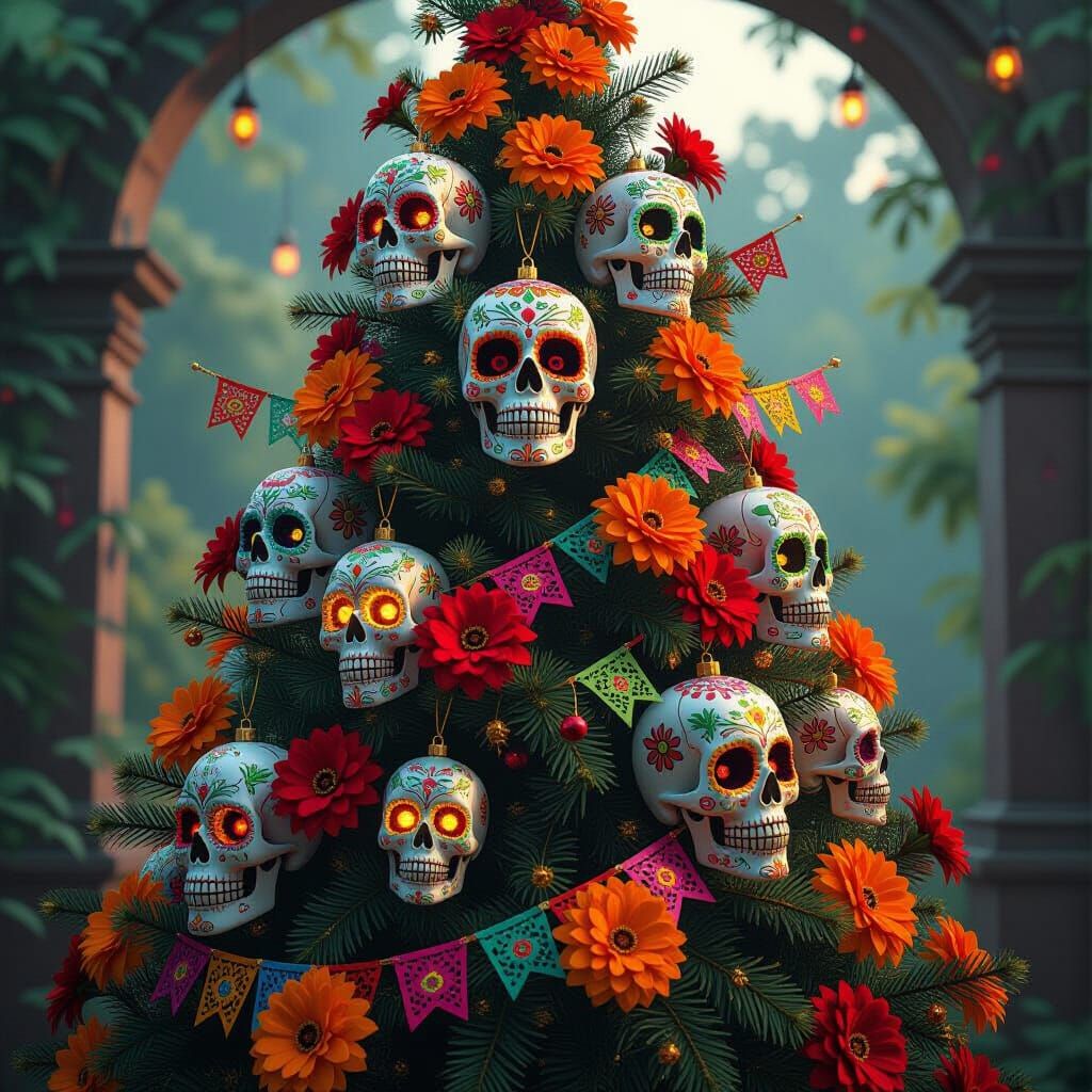 Day of the Dead Christmas Tree with Sugar Skulls