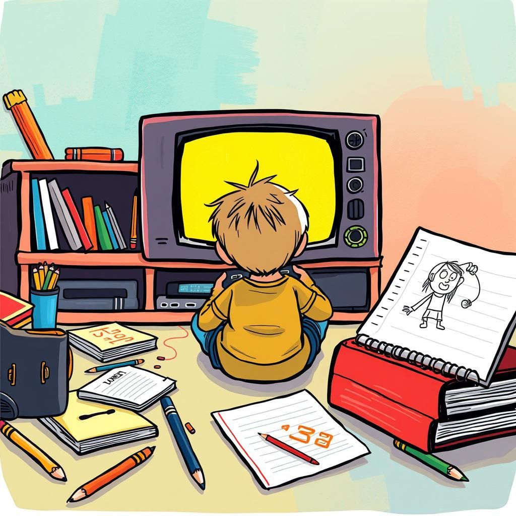 Child Immersed in Video Game, Whimsical Illustration