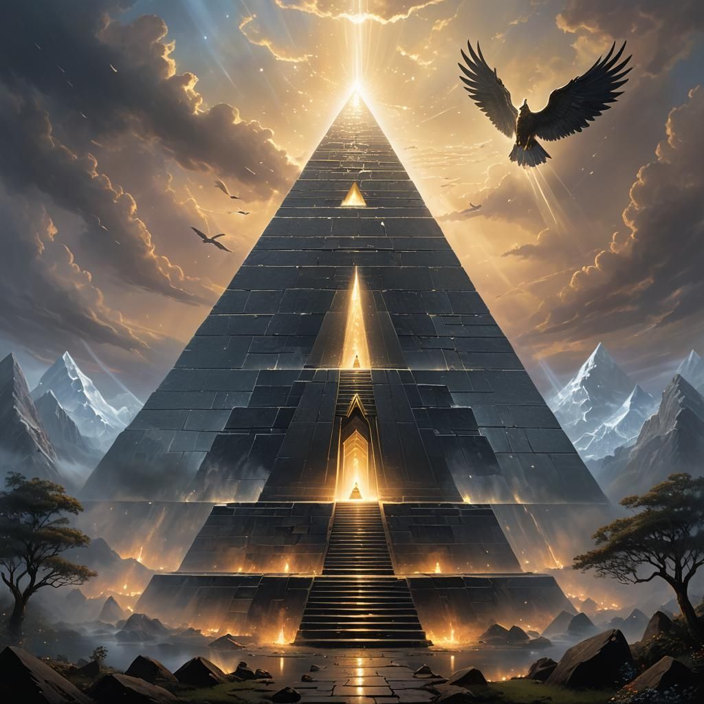 Ethereal Winged Being Enters Crystal Pyramid: Fantasy Art