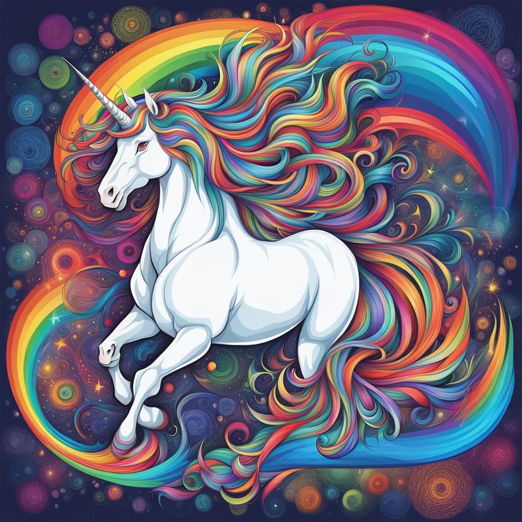 Vibrant Unicorn with Rainbow Mane in Abstract Style