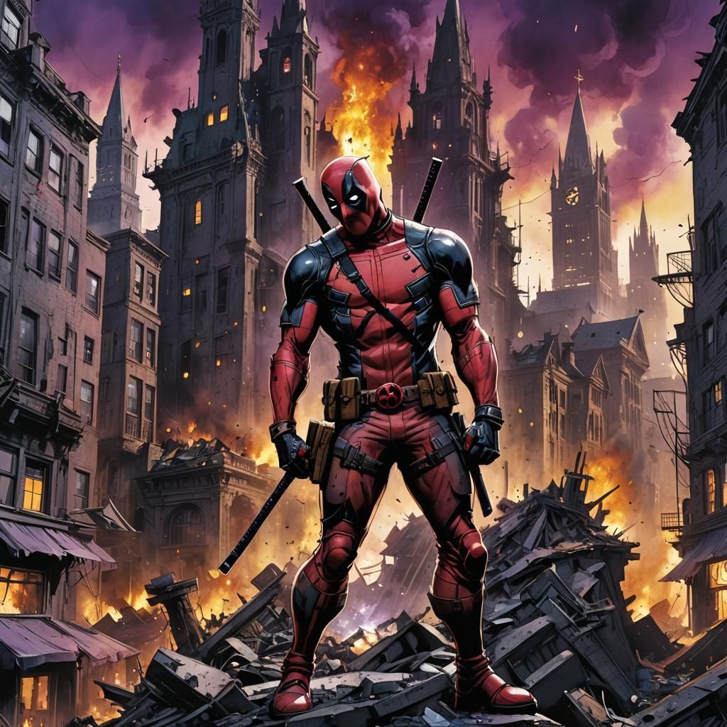 Deadpool in Twisted Gothic City Concept Art