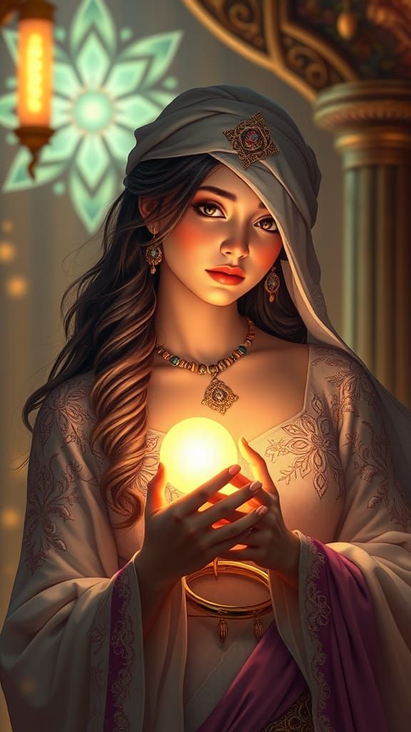 Elegant Woman Holding Light in Art Nouveau Style