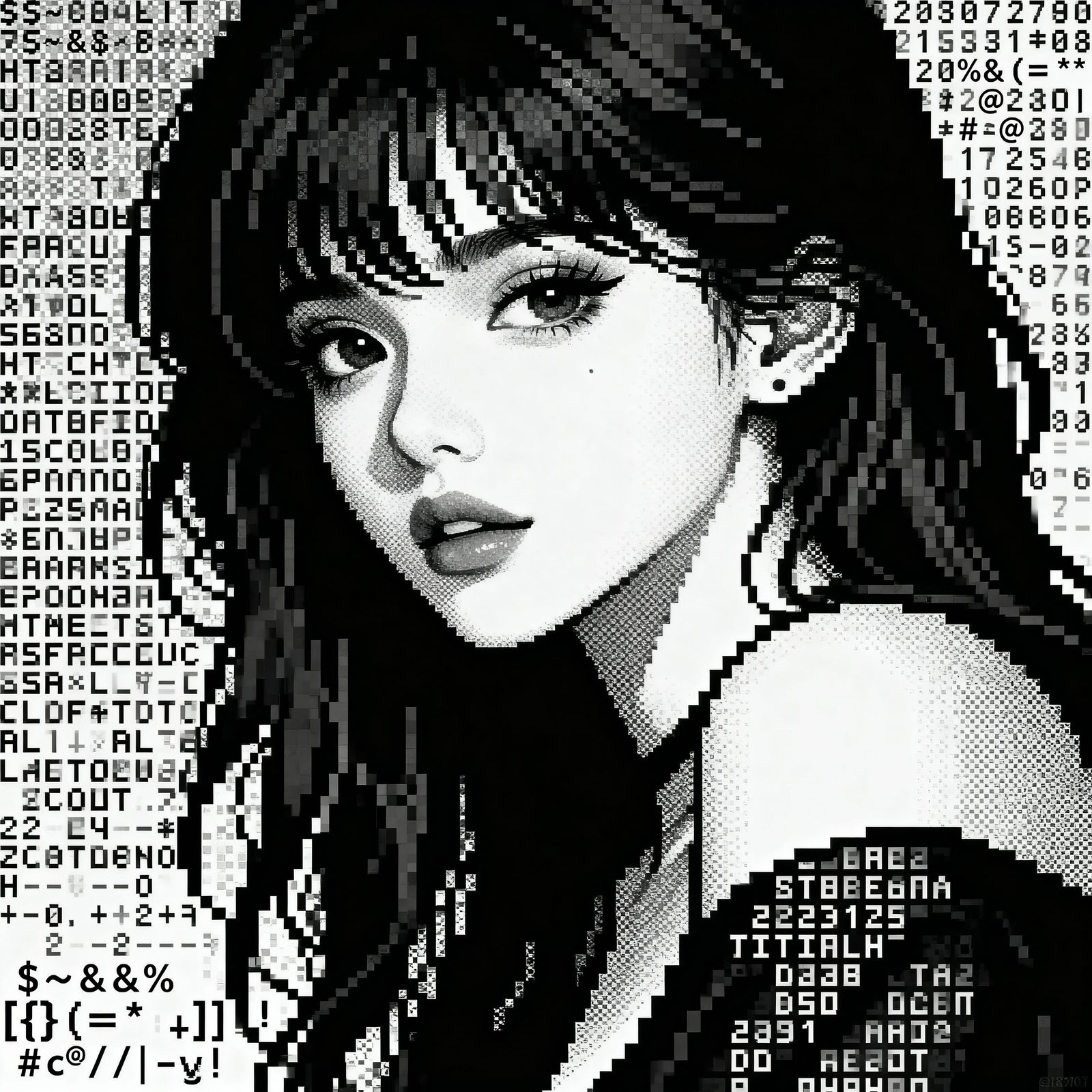 Beautiful Girl Portrait in ASCII Art