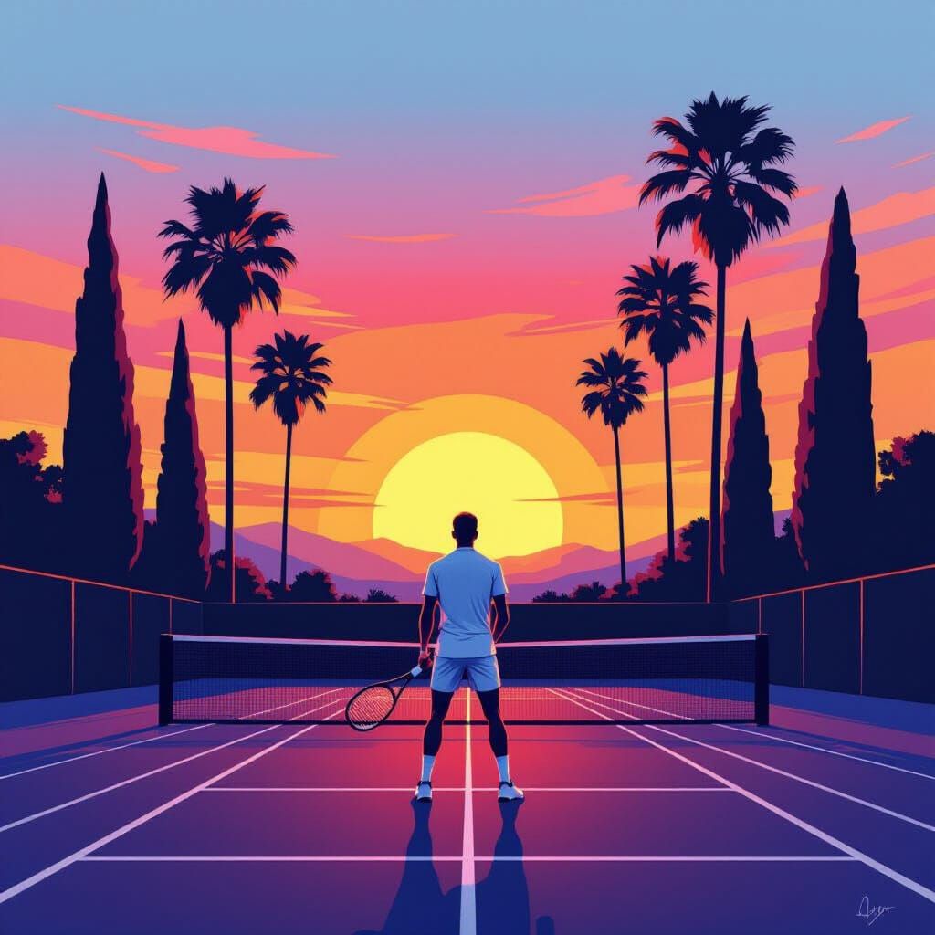 Tennis Player Silhouette in Rothko-esque Color Field