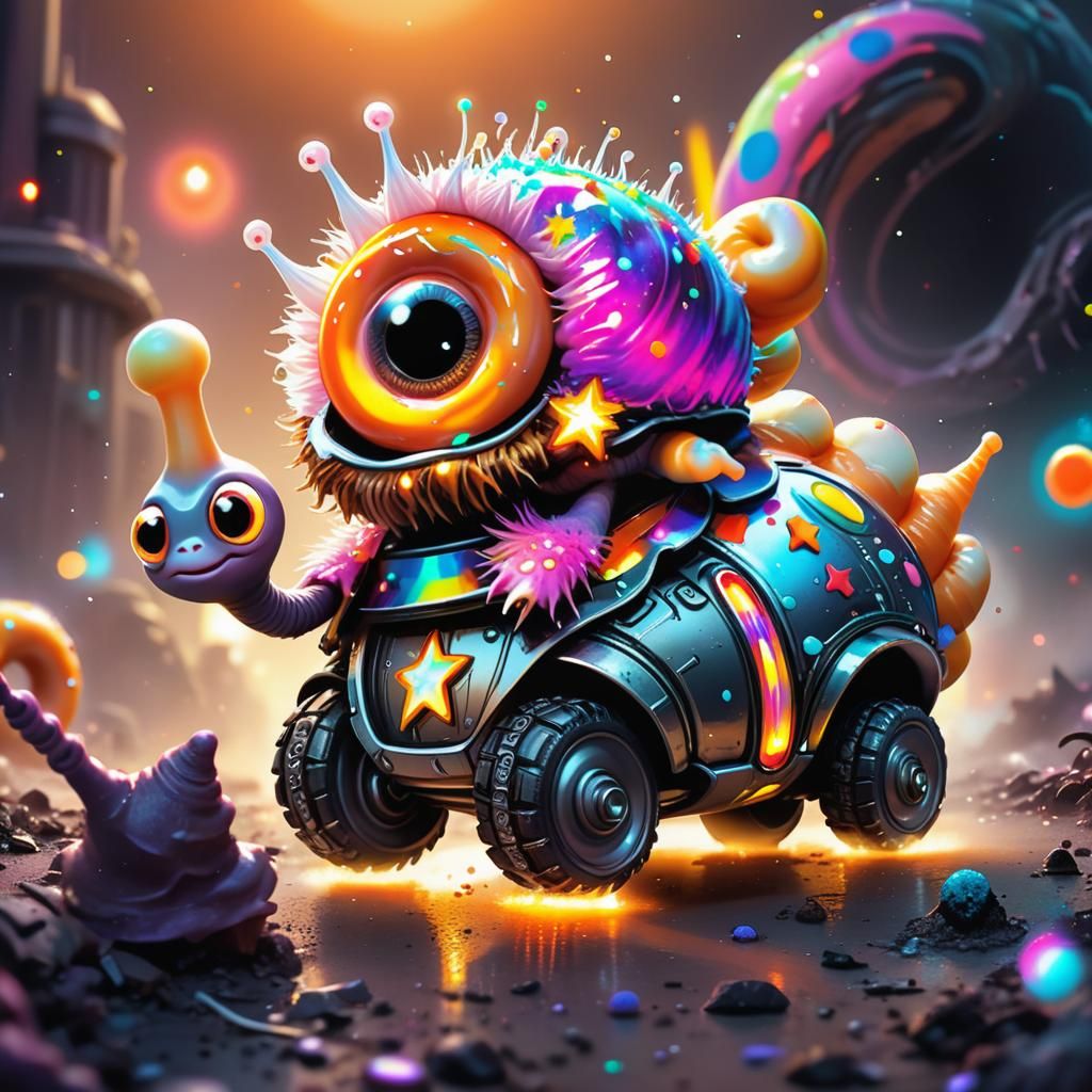 Chibi Snail Alien Races Through Apocalyptic Wasteland