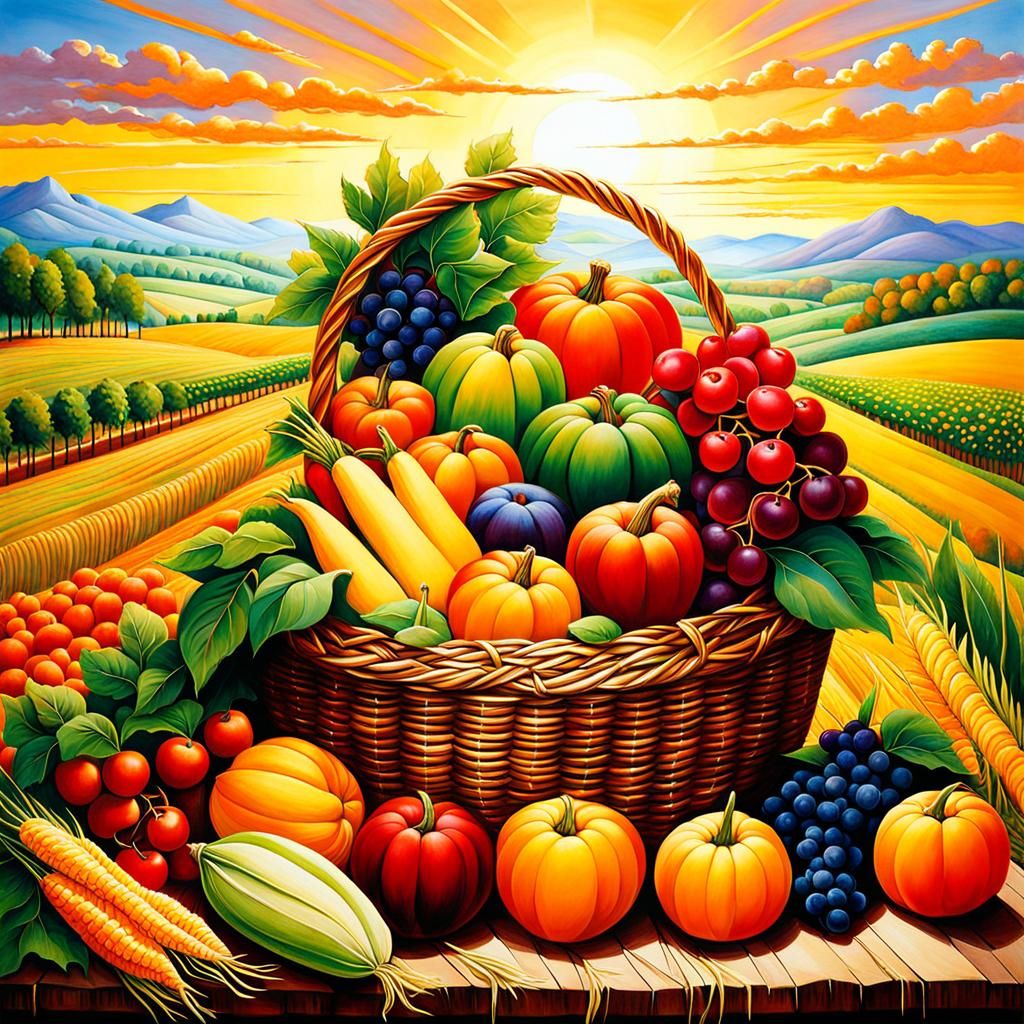 Colorful Harvest Painting: Nature's Bountiful Gifts