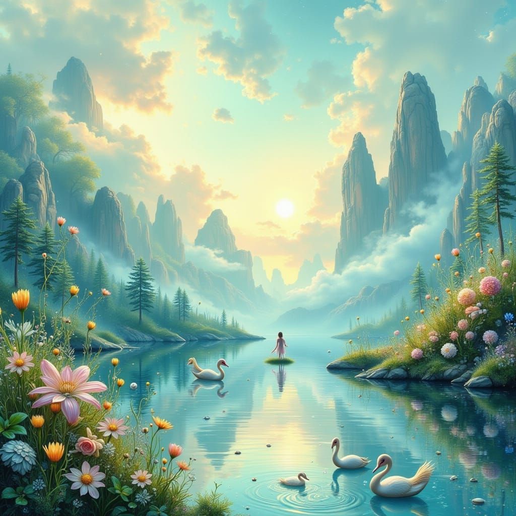 Ethereal Aquamarine Dreamscape in Fairy Punk Style