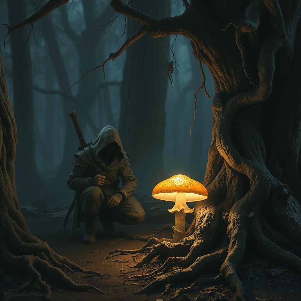 Rogue in Mystical Forest, Digital Art