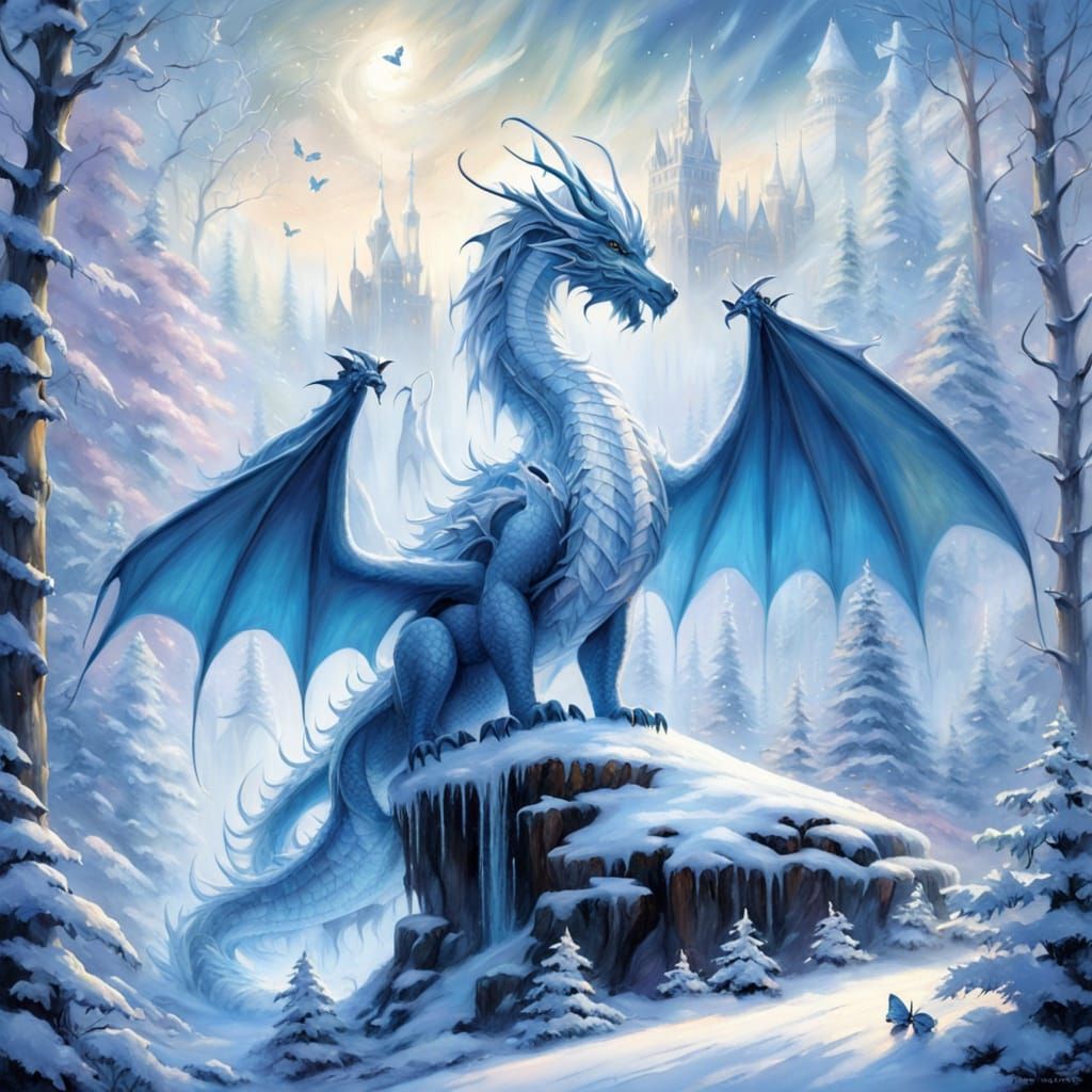 Majestic Ice Dragon in Winter Wonderland