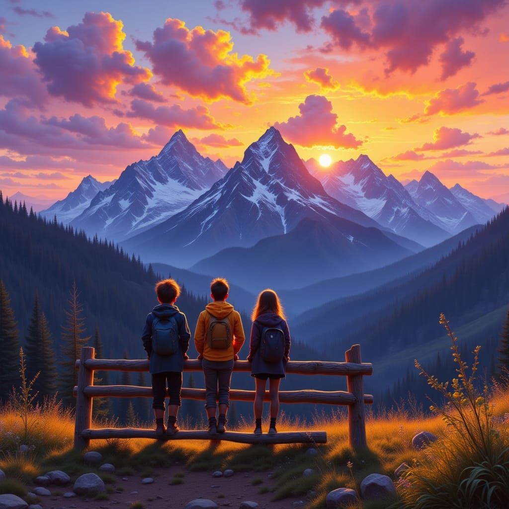 Majestic Mountain Sunset Overlook in Hyperrealistic Style