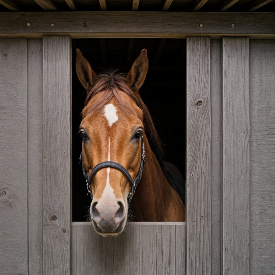 Horse Portrait from Stable Interior