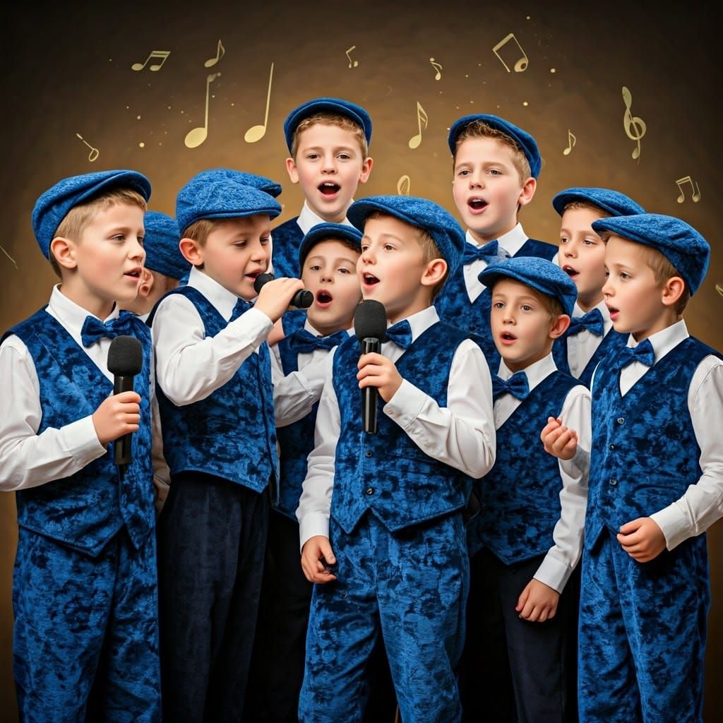 Chasidic Youth Choir Boys Sing Joyful Psalm in Soft Blue Att...