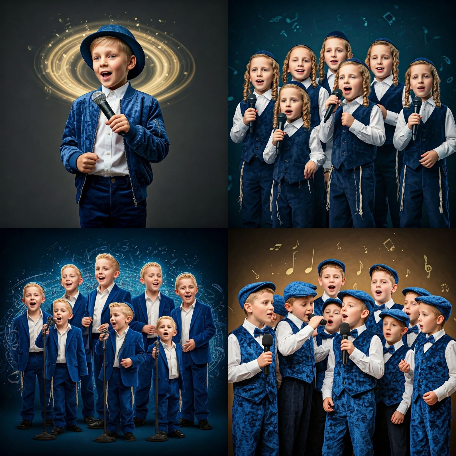 Chasidic Youth Choir Boys Sing Joyful Psalm in Soft Blue Att...