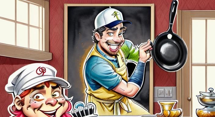 Humorous Chef Caricature Presenting Gourmet Dish