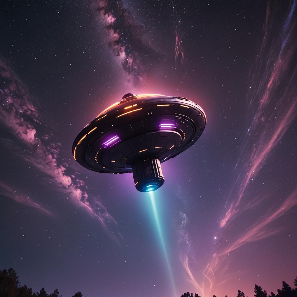 UFO Soaring Through Starry Night Sky