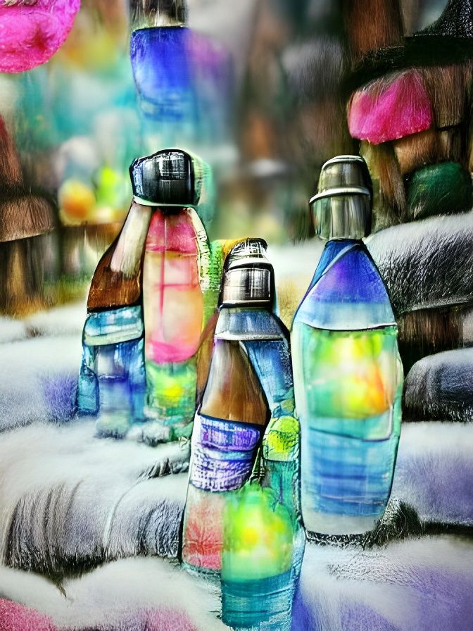 Ice Cold Bottles Crayon Drawing with Bokeh