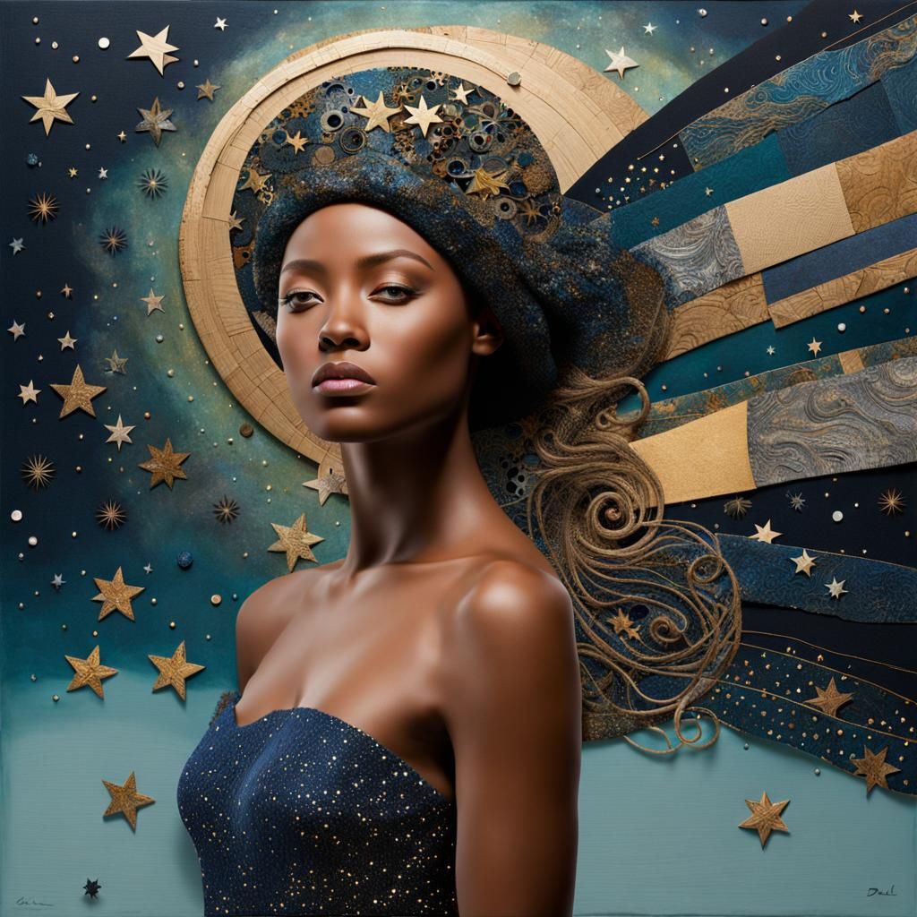 Mixed Media Collage of an Imaginative Starry Night