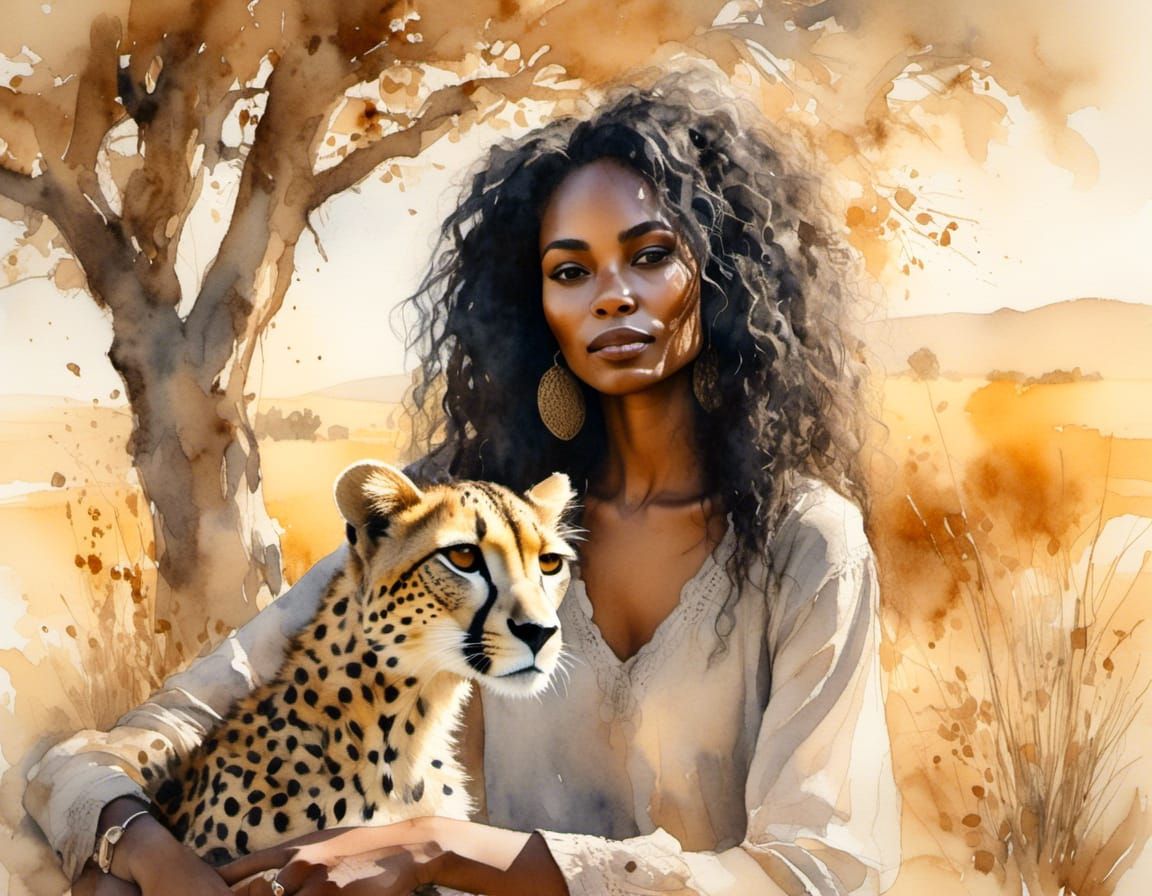 A portrait of a beautiful black african woman with long curl...