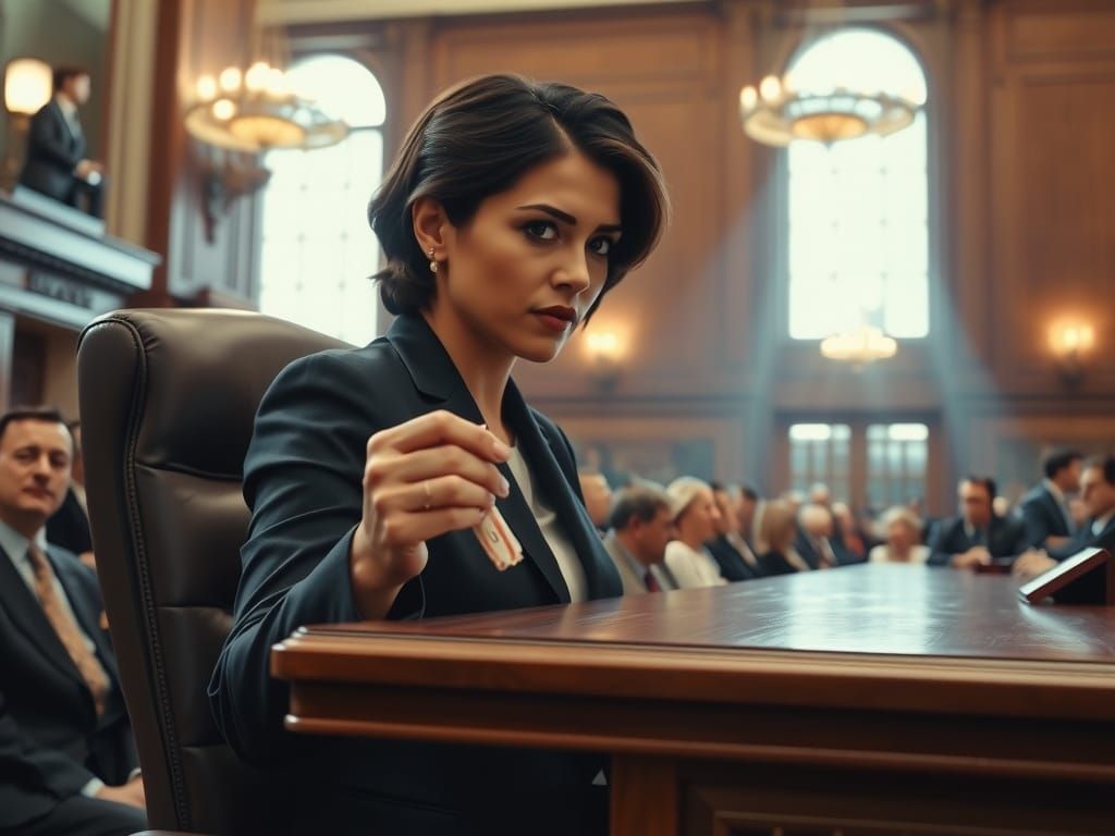 Confident Lawyer in the Courtroom, a Cinematic Film Still