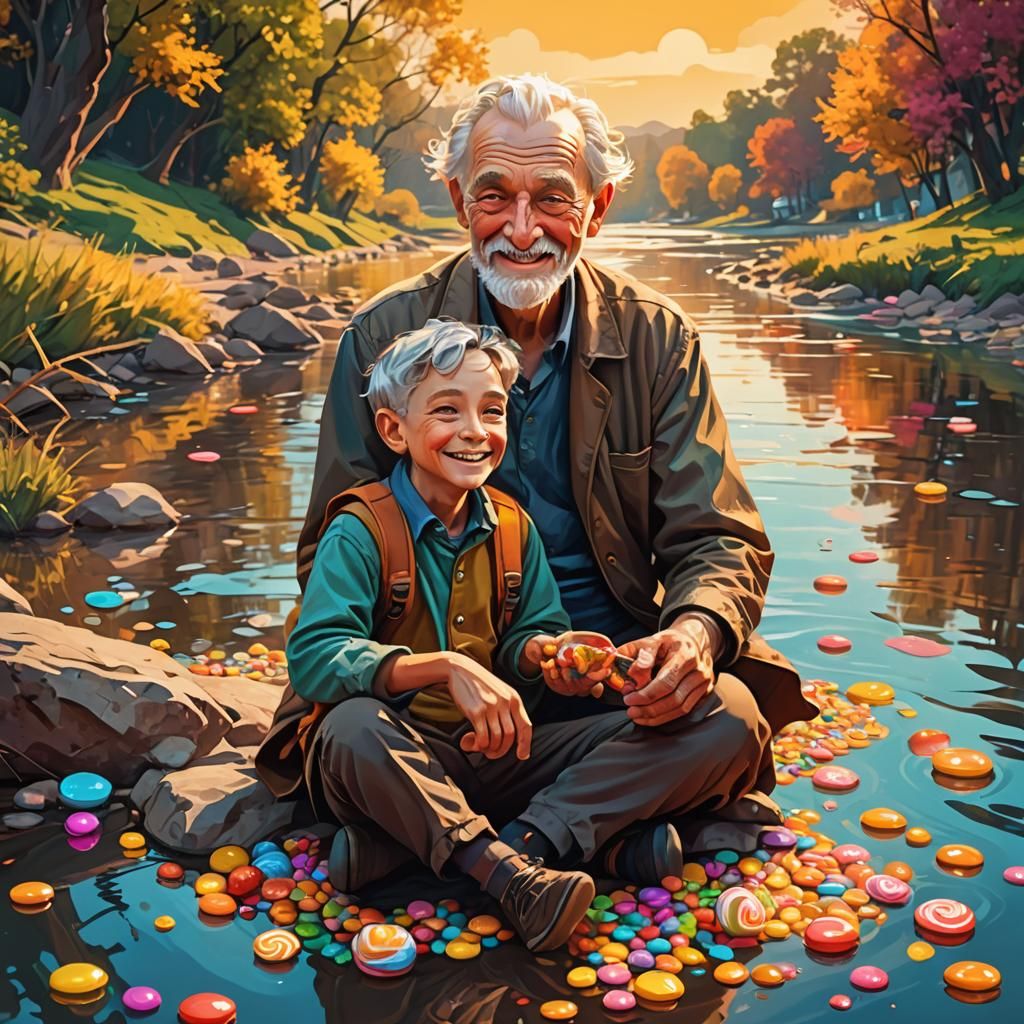 Old Man and Boy in Candy Art Style