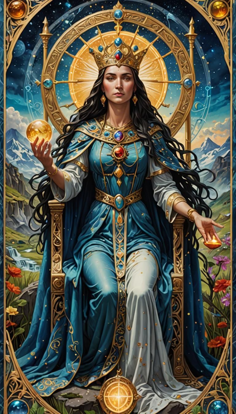 Hyperrealistic High Priestess Tarot Card in Mythological Sty...