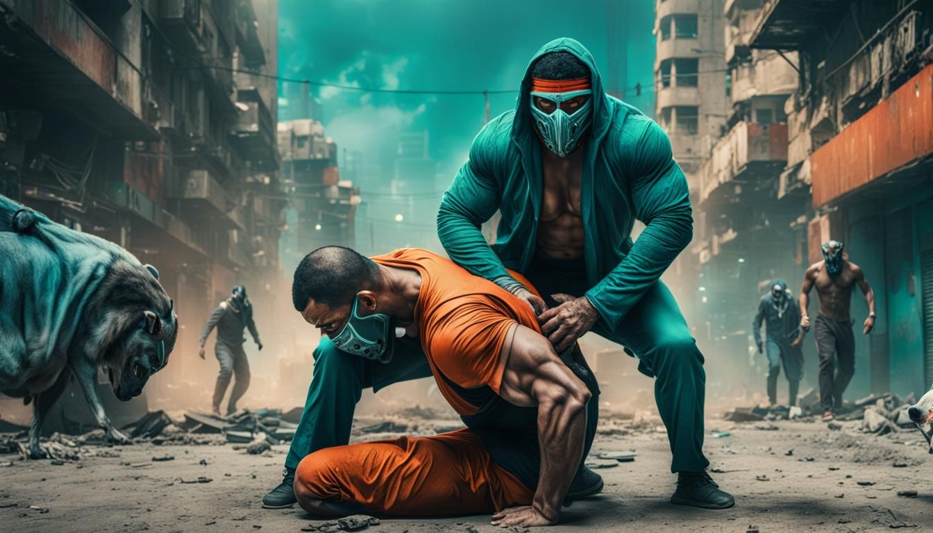 Cyberpunk Wrestling Match in Apocalyptic City