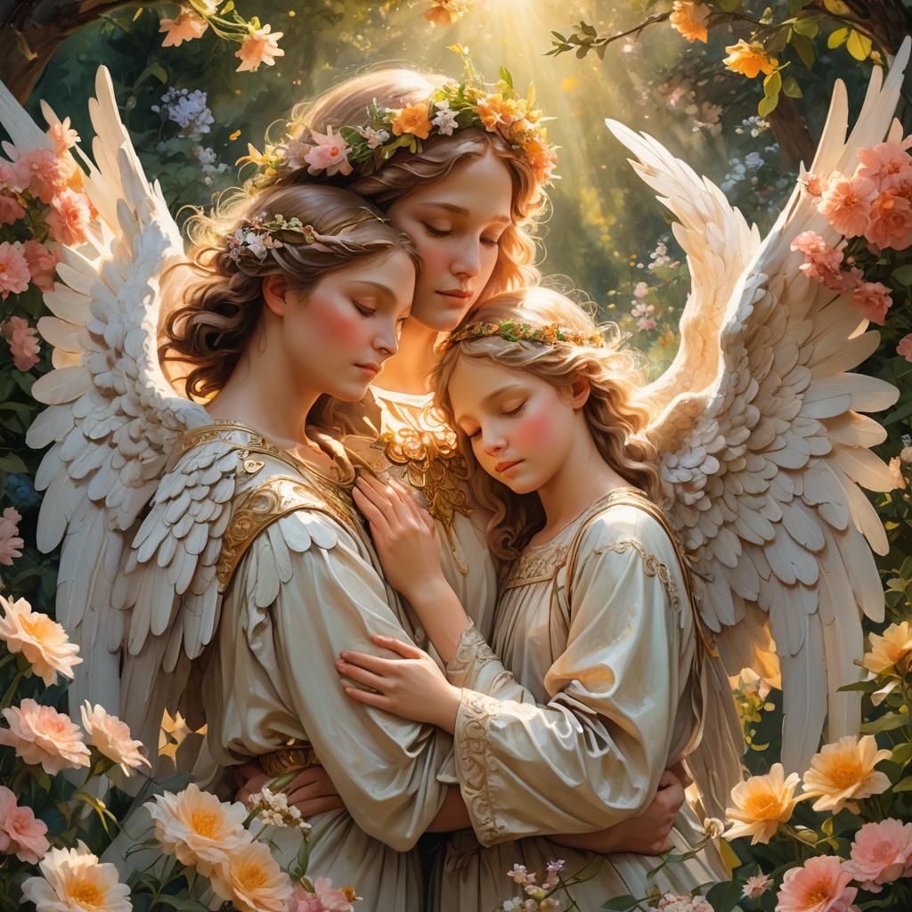 Angels Embracing Mothers: Celestial Concept Art