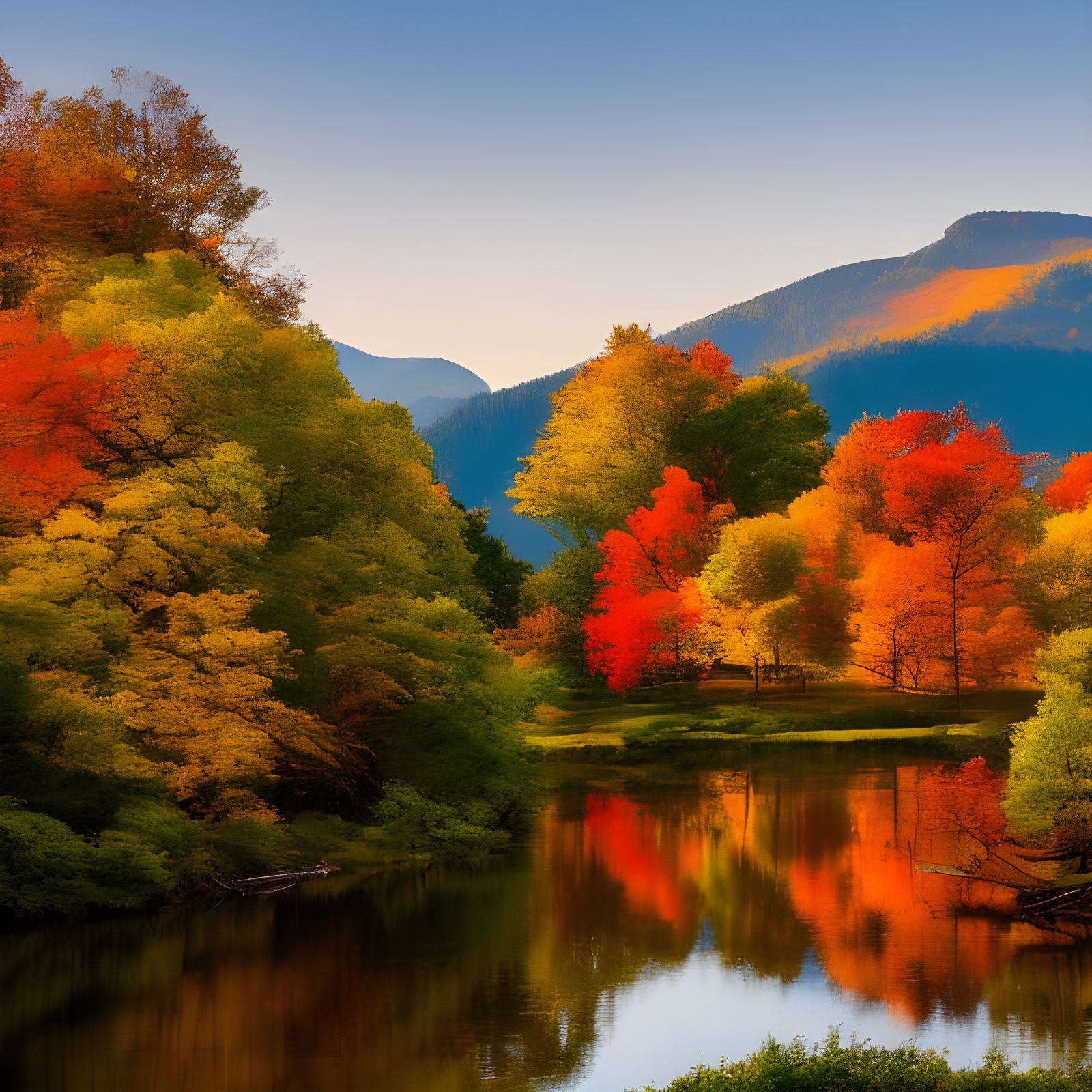 Autumn River Scene in Hudson River School Style