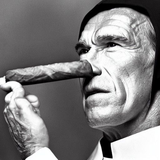Arnold Schwarzenegger as a Nun Smoking a Cigar