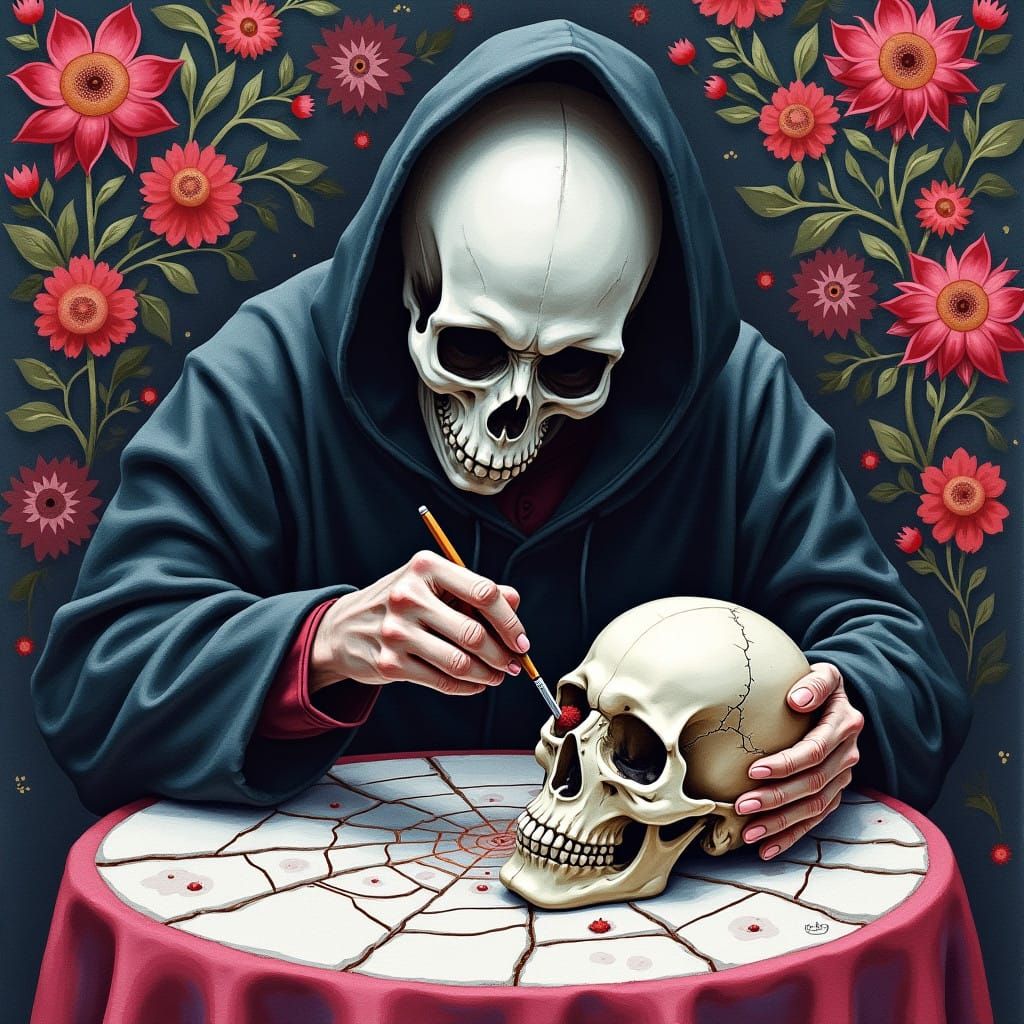 Whimsical Watercolor Painting of a Vintage Spooky Artist at...