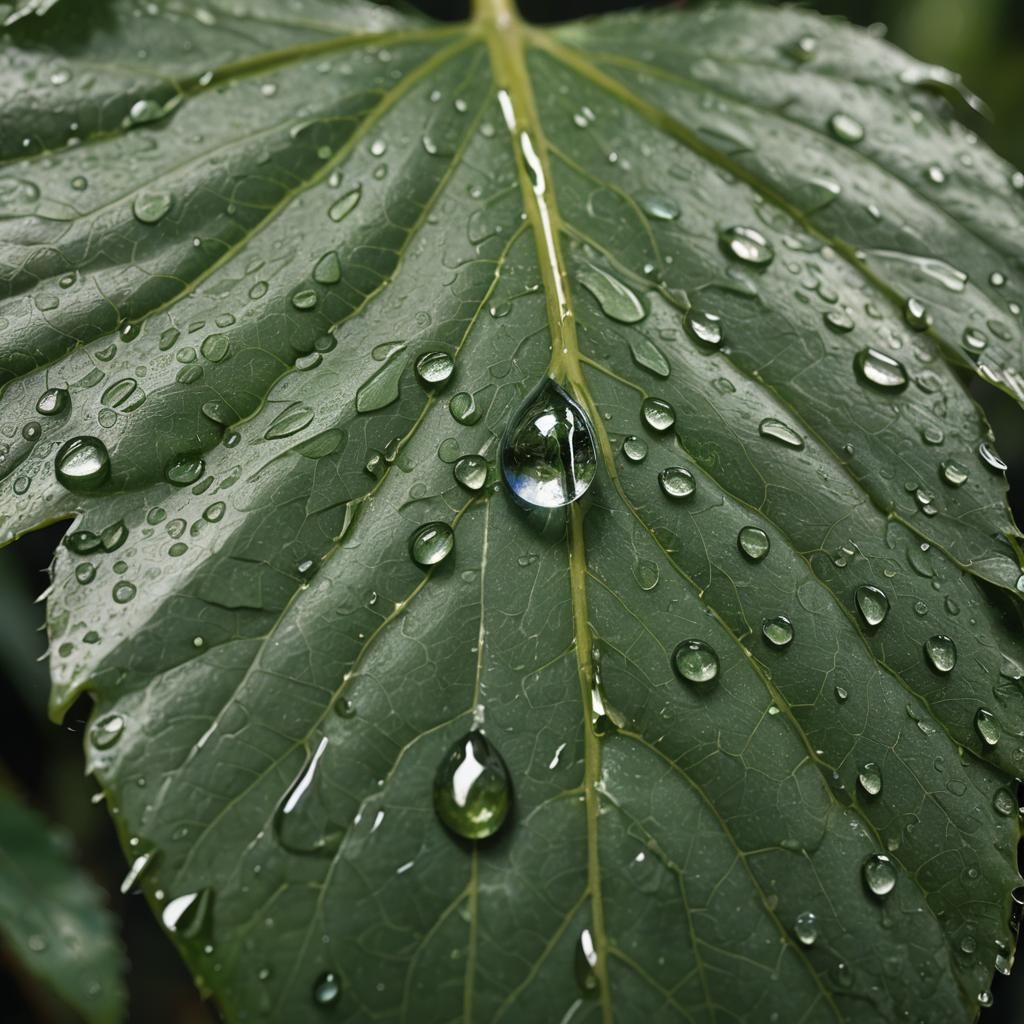 Raindrop Reflecting Forest: Hyperrealistic Macro Photograph