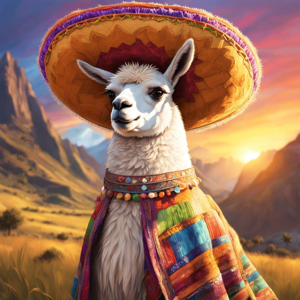 Charming Llama in Sombrero: Fantasy Digital Art
